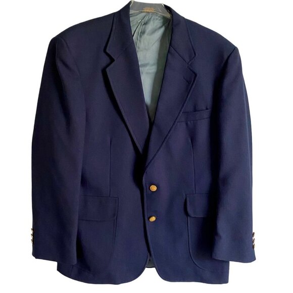 Hart Schaffner and Marx Navy Wool Blend 2 Button Sport Coat Jacket Blazer 42S - Picture 1 of 11